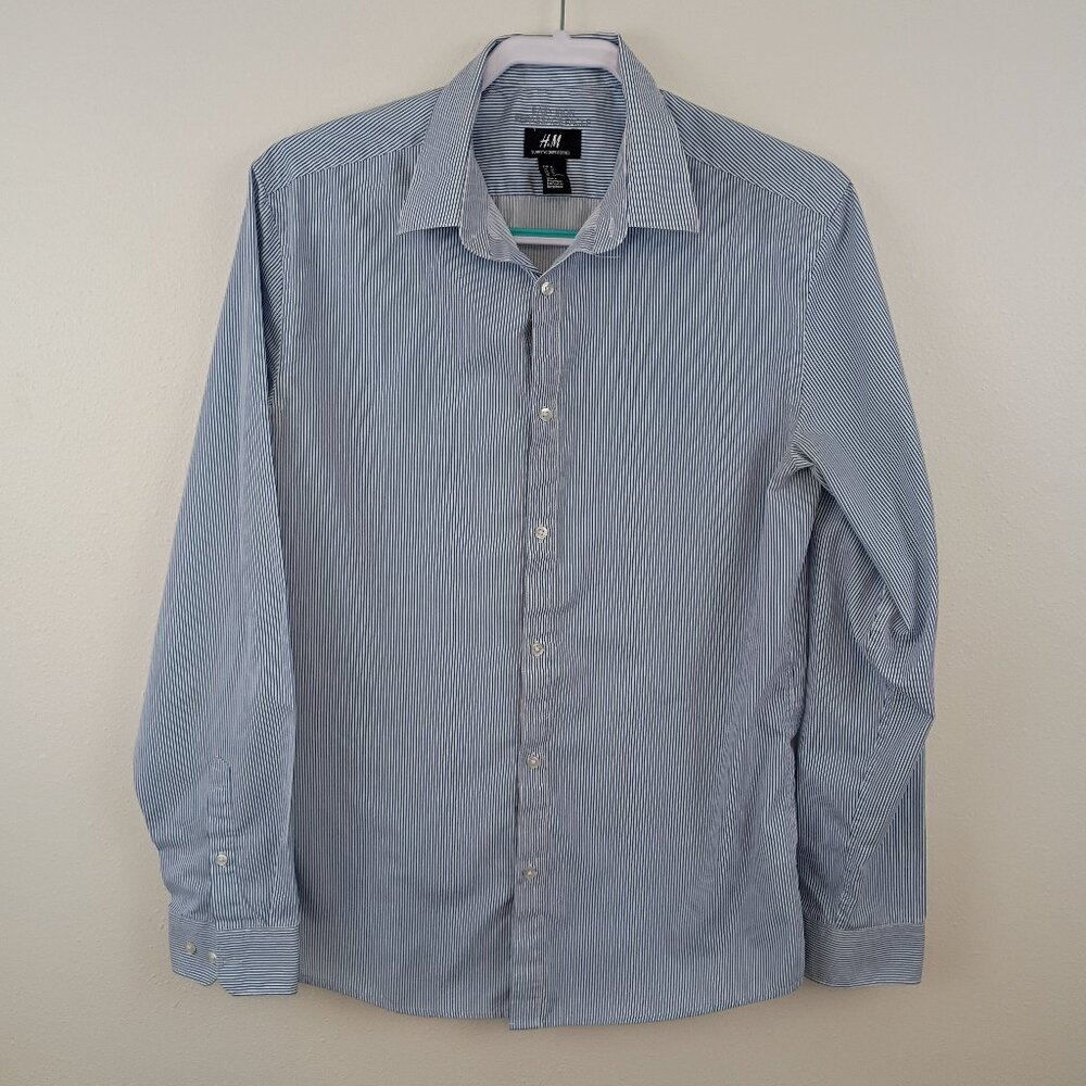 "H&M Men's Slim Fit Striped Button-Down Shirt - Size M